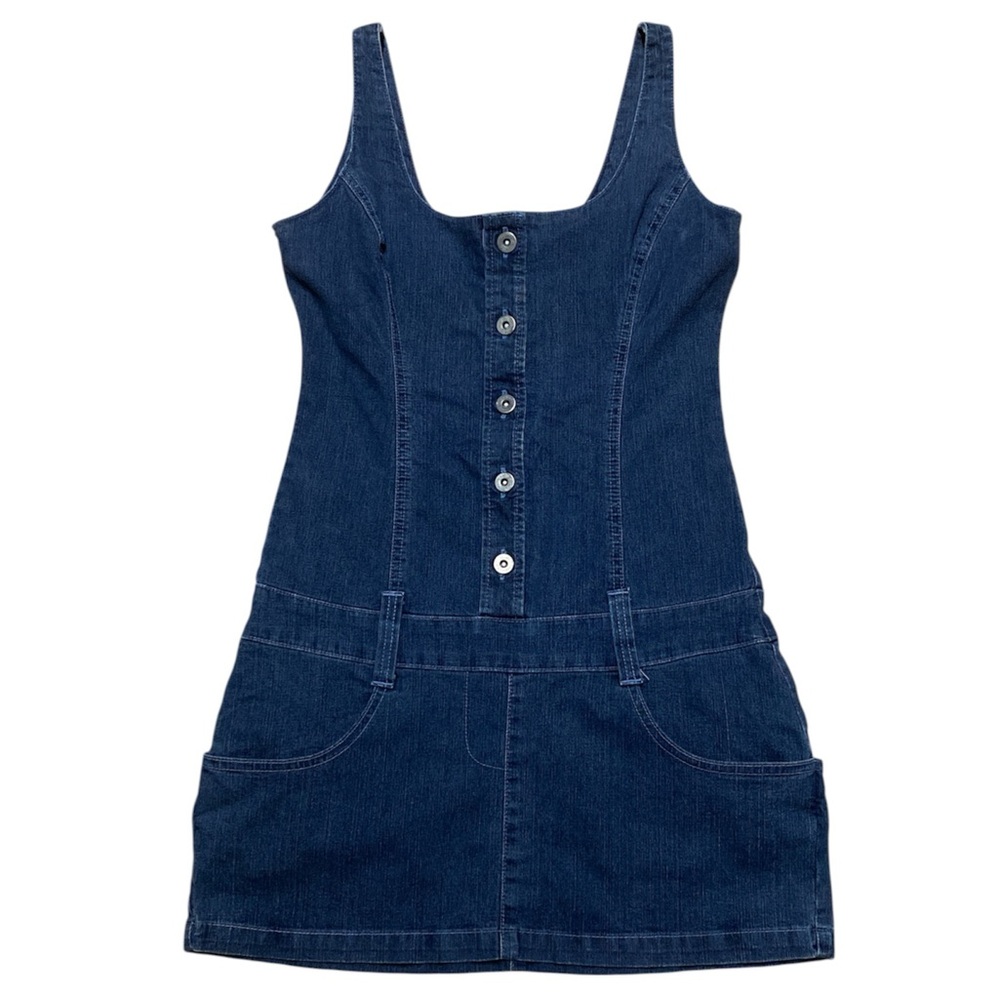 Y2K Andrea Jean’s Denim Dress Women’s S Blue Button Up Jumper Casual Micro Mini